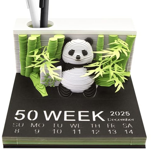 VOHESEA Panda Kalender 2026, 3D-Kalender 2026, DIY-Zeitmesser- zum Abreißen, 3D-Kunstblöcke in Pandaform, 3D-Notizblock aus Papierschnitzkunst als Schreibtischdekoration (A)