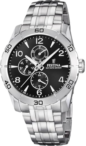 Festina Montre Homme Analogique en Acier Inoxydable 316L Argenté - Mouvement Quartz - Verre Minéral Haute Résistance - Étanche 5 ATM - Multifonction F16606/F Special Prices