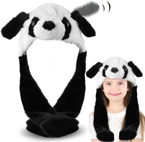 Jemmytu Hasenohren Hut, Kaninchenhut, Beweglicher Ohr Kaninchen Hut, Mütze Mit Wackelohren, Plüsch-Hasen-Ohr-Hut, Mütze mit Beweglichen Ohren für Make up Party (Panda)