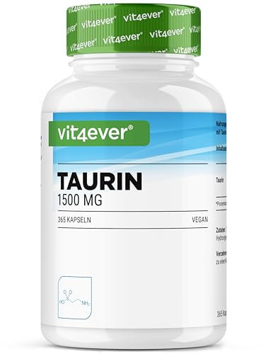 Taurin - 365 Kapseln - Hochdosiert mit 1500 mg pro Tagesportion - 99% Reinheit - ohne Zusätze - Vegan