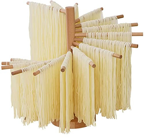NIHUIFDPY Séchoir à pâtes pliable en bois avec 16 tiges de suspension pour nouilles fraîches faites maison, rangement facile et installation rapide pour la maison et la cuisine