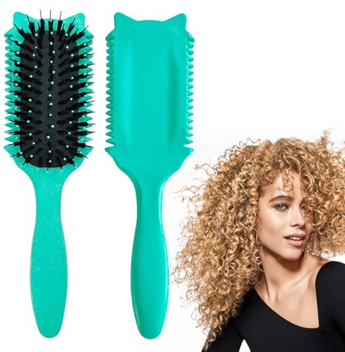 Curly hair brush defining: Curl comb for Curls Waves Coils Define Volumize Detangle Women Curls Reduce Hair Pulling Frizz Cat ears styling Green