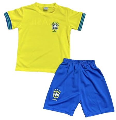 Conjunto de Deporte para Niño y Niña de 4 a 14 años, Camiseta y Pantalón Corto para Deporte y Fútbol para Niños, Chandal Corto de Verano para Colegio, Regalo para Niños y Niñas, (Brasil, 12 años)