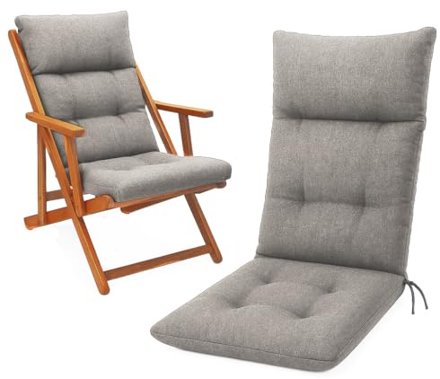 HAND Cuscino Ricambio per Poltrona Relax Harmony – Cuscino Sedia Sdraio 110x45x5 cm – Imbottito, con Elastico e Laccetti – Compatibile Sedie Legno Ferro PVC (Antracite, 110x45)