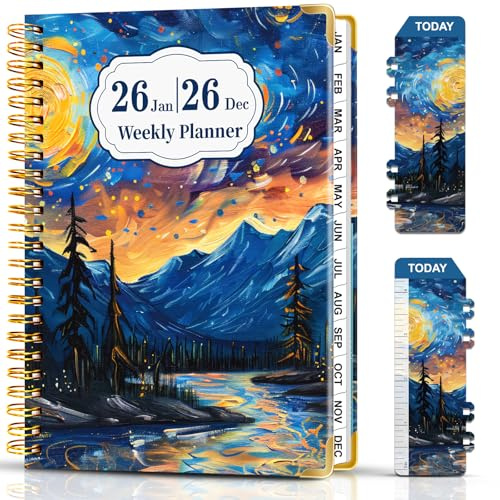 Agenda Semainier 2026 - Agenda A5 Semaine à Suivre De Janv à Déc 2026, 21,5 x 16 cm Semainier à Suivre à Reliure Spirale, 2026 Carnet De Notes avec Signet