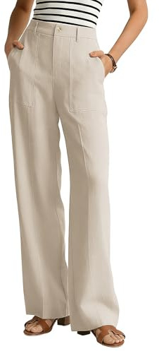 GRACE KARIN Linen Pants Women Comfy Wide Leg Casual Work Pants Apricot S