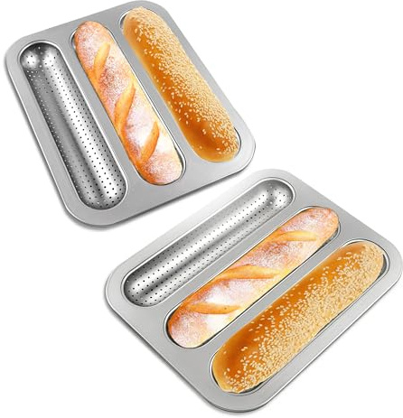 JSJMOFA Molde para panecillos de punto caliente, molde perforado de acero al carbono, bandeja antiadherente para hornear bollos de perro caliente, mini bandeja para hornear sándwich de baguette para
