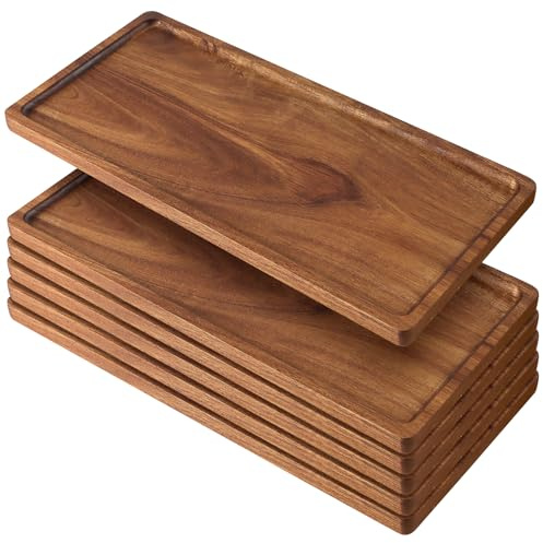 MUKCHAP 6 Pack Wood Serving Platters, 17 x 8 x 0.78 inch Rectangle Large Wooden Serving Tray for Fruit, Dessert, Food, Snack
