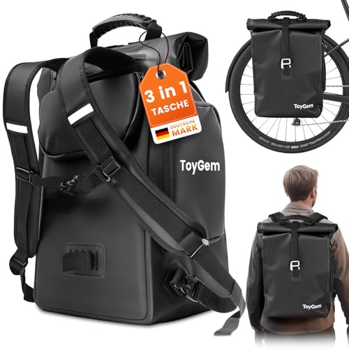 ToyGem Fahrradtaschen für Gepäckträger 29L, 3-in-1 Fahrradtaschen Geeignet als Gepäckträgertasche, Rucksack & Umhängetasche-100% Wasserdicht, Fahrradtasche mit Reflektoren & Laptoptasche