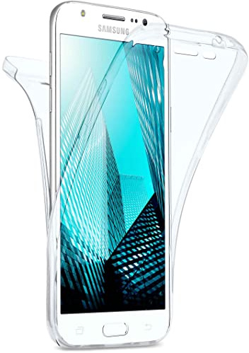 moex Double Case für Samsung Galaxy J3 (2016) Hülle Silikon Transparent, 360 Grad Full Body Rundum-Schutz, Komplett Schutzhülle beidseitig, Handyhülle vorne und hinten - Klar
