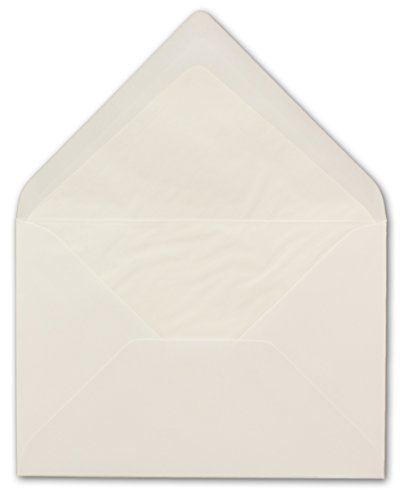 50 DIN B6 Briefumschläge Natur-weiß mit weißem Seidenfutter - 12,5 x 17,6 cm - 100 g/m² Nassklebung Matt ohne Fenster von Ihrem Glüxx-Agent