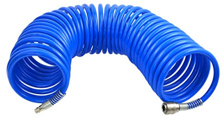 BSD Druckluft Spiralschlauch - PE Polyethylen Druckluftschlauch, Kompressrschlauch, Luftschlauch mit Schnellkupplung - 10m - innerer/äußerer Durchmesser: 8/12mm