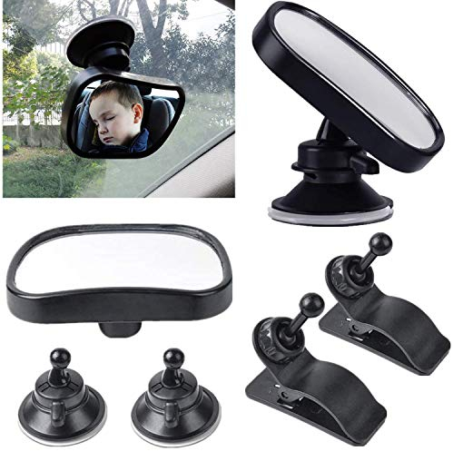 2 PACK Rücksitzspiegel Spiegel-Auto-Baby, Auto 360° Rücksitzspiegel für Babys Kinder mit Saugnäpfe und Klammer, Shatterproof Car Rückspiegel Rücksitzspiegel für Kinderschale Rückwärtssitz