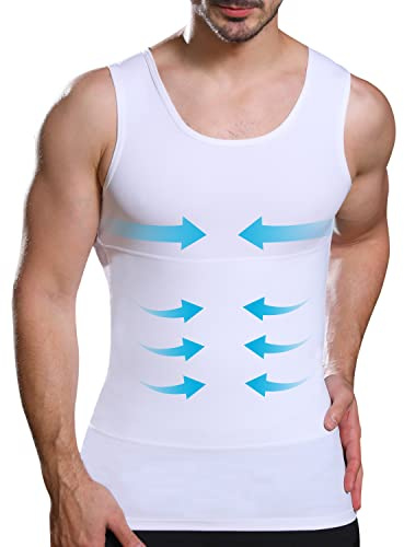 Mens Slimming Compression Shirt, Body Shaper Workout Tank Top, Gynecomastia Tummy Control Undershirts - Change in Seconds