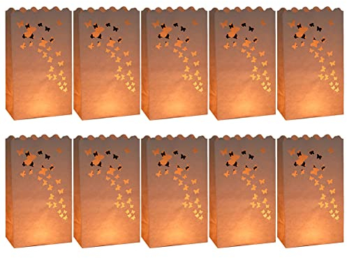 JAWSEU 10 Pieces Luminary Bags Candle Bags Luminary Paper Bags Flame Resistant Paper Lantern Bags, Paper Candle Luminaire for Home Romantic Party Wedding Decoration