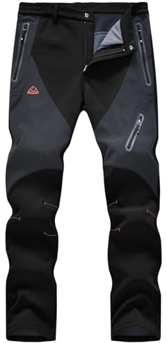 Rdruko Mens Fleece Lined Trousers Waterproof Thermal Outdoor Camping Hiking Fishing Skiing Pants Winter Workwear with Multi Zip Pockets Black 32