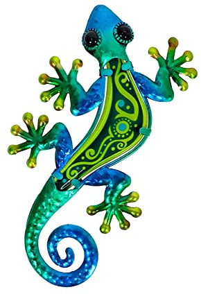 Salamandre et Gecko Mural Vert, Métal et Verre, Modèle JUNGLE GREEN, H 21 cm