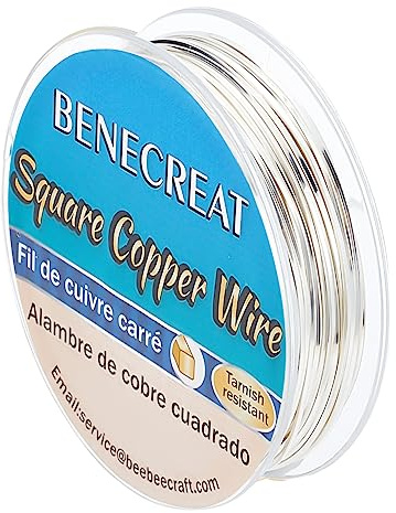 BENECREAT 32,8 Piedi (10 m) 21 Gauge/0,75 mm Filo Di Rame Quadrato, Argento Filo Di Rame Resistente All'appannamento per La Creazione Di Gioielli, Artigianato Hobbistico, Floreale, Decorazioni