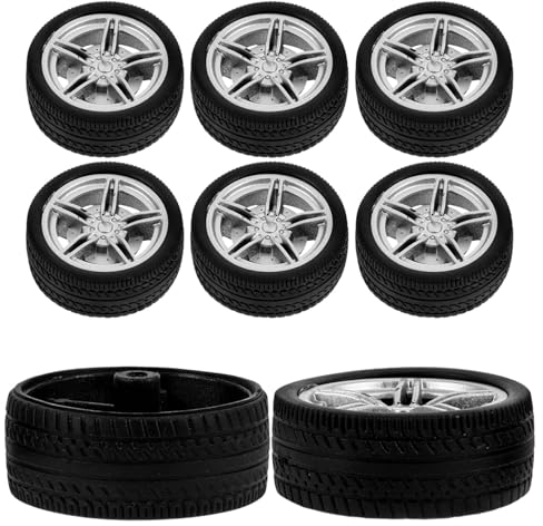 JOINPAYA 8 Stück Kunststoff-Rollenschaft Spielzeugrad 3 Mm Vorbauschaft Runde Stangenachsen Gummireifen Ersatzspielzeug Rennwagen-Rad Modellfelgen Zubehör Für DIY-Spielzeug LKW Boot