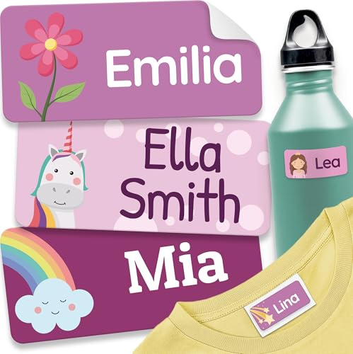 Personalized Name Labels for Kids (70 Labels) - Durable & Waterproof Custom Name Stickers for Clothing Tags, School Supplies, Camp & Daycare - Flowers (1.2âx0.5â)