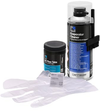 ERRECOM Kit nettoyage climatisation, contient Evaporator Cleaner PRO nettoyant pour climatiseur avec brosse distributrice poils durs, A/C Tabs 40 tablettes pour climatiseur à action prolongée, gants