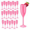 jiawaggag Coupe de Champagne Reutilisable Verre a Pied Blanc Incassable Flute Champagne Acrylique Flute Champagne Verre Gobelet pour Mariage Fêtes d’anniversaire Camping Piscine (24, Rose)