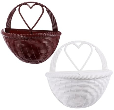 BESPORTBLE 1 Set Cesto Di Fiori in Simil Rattan Verde Cestini in Vimini Da Appendere Al Muro Vasi Da Giardino Cesto Di Fiori in Plastica Da Parete Cestino Per Piante Da Parete Bianca 2 Pz