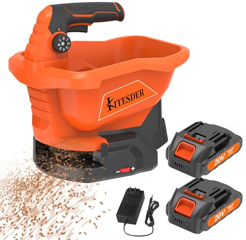 KITESDER Battery Powered Seed Spreader, Fertilizer Spreader, Lightweight, Spreaders for Lawns, Broadcast Spreader, 8 Seed Settings & 6 Speed Levels, Spreader for Grass Seed, Fertilizer & Ice Melt