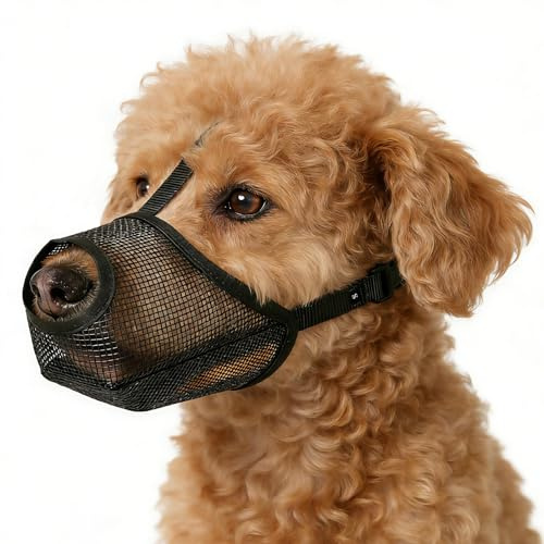 Dog Muzzle,Soft Mesh Muzzles for Small Medium Large Dogs, Breathable Adjustable Puppy Muzzles for Grooming Biting Chewing Scavenging,Allows Drinking and Panting, Black, S