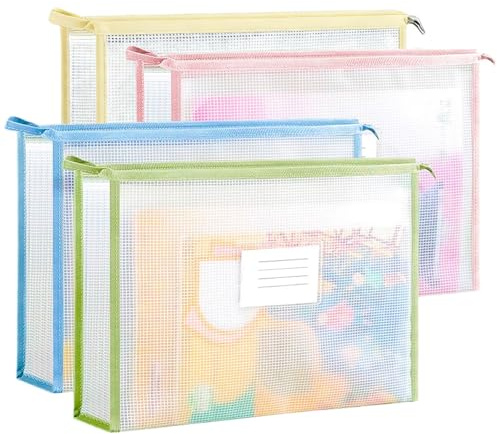 BXUUXA 4 Piezas Bolsas para Documentos A4, Bolsillo con Cremallera para Archivos, Fundas Impermeables para Documentos, Adecuadas para Guardar Documentos, Libros, Artículos de Viaje y Cosméticos
