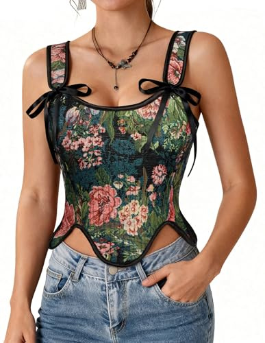 Skarlet mörker kvinnor korsett medeltida bustier toppar renässans blommor spets upp kroppsformare korsett med dragkedja, svart rosa, 40