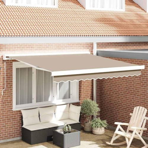 Mokuyary Infällbar markis beige 300 x 250 cm tyg och metall, klämmarkis med handvev, balkongmarkis solskydd för balkong terrass trädgård veranda – B