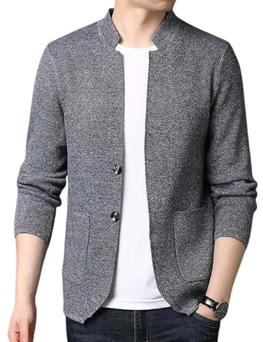 LIUYUYOUGO Blazers Hombre Chaqueta De Traje Informal para Hombre Chaqueta De Cuello Mandarín Alto Abrigo Deportivo De Un Solo Pecho Blazer De Punto Ajustado A La Moda Cárdigan Ligero Suéter Vesti