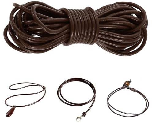5m x 3mm Cuerda Cuero para Manualidades, Cordón Cuero Redondo, Cordón de Cueros para Joyería, Cordon Cueros para Colgante época, Pulseras y Bisutería DIY