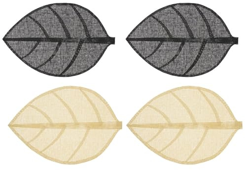 damaloo Manteles individuales con forma de hoja – Set de 4 – Manteles decorativos diseño hoja – Salvamanteles para mesa de comedor y cocina – Reutilizables para uso diario y decoración (Negro y Beige)