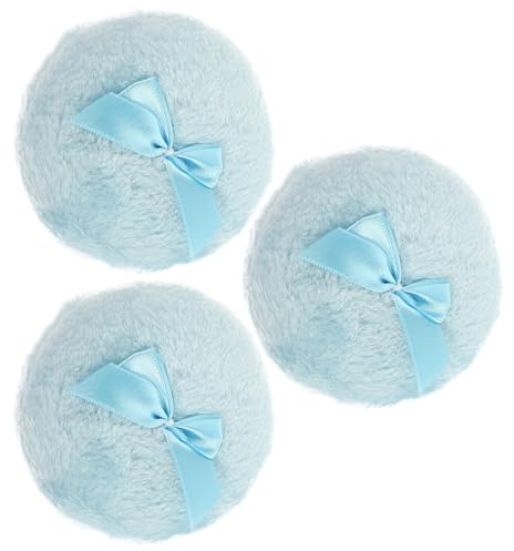 DECHOUS Borla de Polvo para Bebés Esponjosa 3 Piezas, Forma de Lazo, Algodón 100%, Azul, para Aplicar Talco Corporal y Polvos Sueltos, Accesorios de Belleza para Uso Doméstico y Viaje