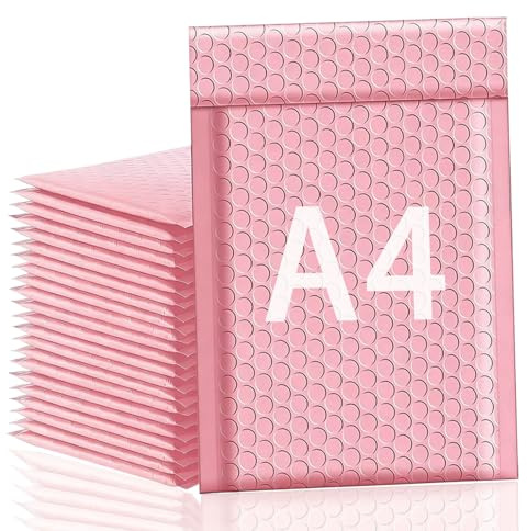 ATB-Foger 10PCS A4 Padded Envelopes Bubble Pink Bubble Lined Wrap Polymailer Bags Poly Bubble Mailers A4 Air Postal Packing Mailing Shipping Postage Posting Cushioned Protective(24X29CM)
