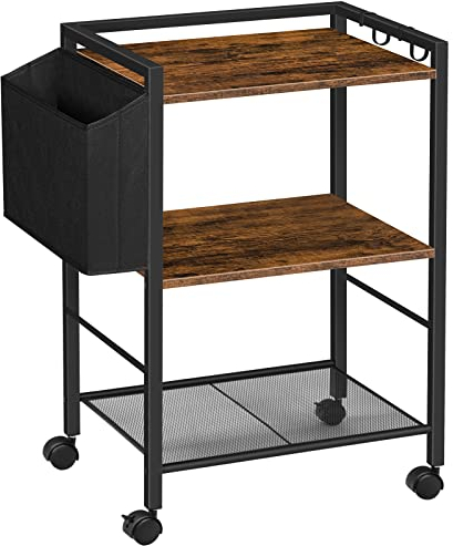 HOOBRO Druckertisch, Druckerständer mit Rollen, 3 Ebenen Druckerwagen, mit Verstellbaren Ablagen und Dokumentenkorb, 52 x 40 x 80,5 cm, für Büro und Zuhause EBF21PS01