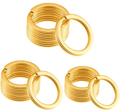 Gimars Edelstahl Schlüsselring, 30 stück Ø 20mm, 25mm, 30mm, Runde Flache Schlüsselanhänger Split Ring für Hausschlüsseln, Autoschlüsseln, DIY (Gold)
