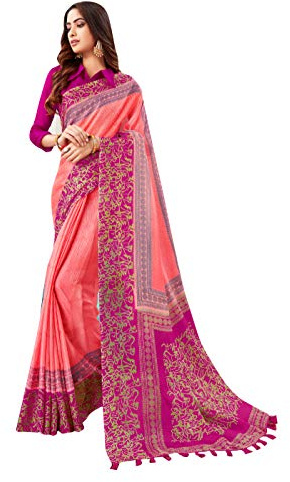 Sari traditionnel indien Style Instant en soie Banarasi pour mariage ou cadeau avec chemisier non cousu pour femme - Rose - Taille Unique