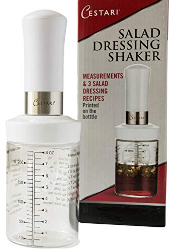 Original Salad Dressing Shaker: Borosilicate Glass Bottle with Mixer Insert, Leak-Proof Salad Dressing Blender and Dispenser with Measurements + Recipes, Reusable Vinaigrette Cruet