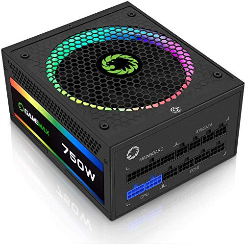 GameMax 750W RGB Power Supply (No Power Cable inc.), Modular, RGB Rainbow LED Lighting, RGB Switch, 80 Plus Gold, 90% Efficiency, 14cm Cooling Fan, A Power Supply with a Premium Performance | Black