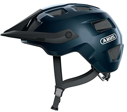 ABUS MTB-Helm MoTrip - robuster Fahrradhelm mit höhenverstellbarem Schirm für Mountainbiker - individuelle Passform - Unisex - Blau Glänzend, L