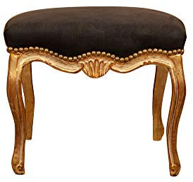 Biscottini Barockbank schwarz 62 x 52 x 52 cm | Barockstuhl aus Buchenholz | Barock Haus | Gepolsterter Barockhocker