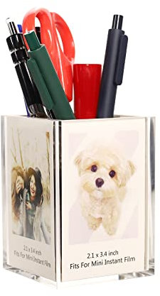 GOLDBARLEY Instax Mini 2x3 Polaroid Photo Acrylic Frame,Small Picture Mini Cute Display Holder for Fujifilm Instax Mini 3-inch Photos Display, Clear Acrylic Photo Pen Holder,Office Desk Organizer