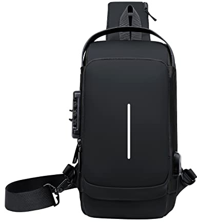 Aucuu Bolsos Cruzados Antirrobo, Bandoleras Cruzada PU con USB Negocio, Bolsa de Pecho Recargable, Sling Bag Impermeable para Ocio, Hombre Colegio, Montañismo, Deportes, Bandolera Multibolsillos