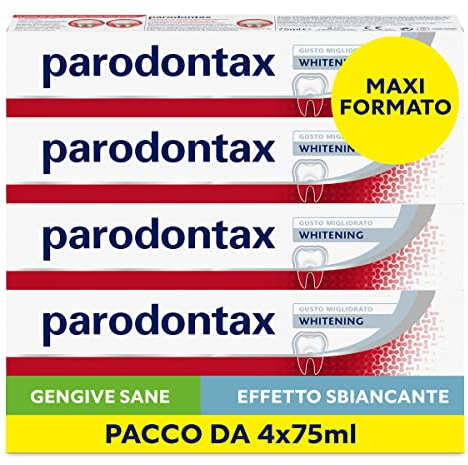Parodontax Dentifricio Whitening, Effetto Sbiancante*, per Gengive Sane e denti Forti, Uso Quotidiano, Gusto migliorato, 4x75ml