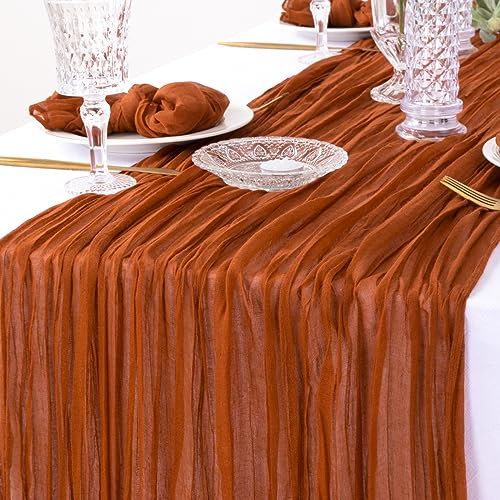 DeZerlor Runner da tavola in terracotta con garza autunnale arancione bruciato, runner da tavola 300 cm, decorazione da tavolo per matrimonio, baby shower