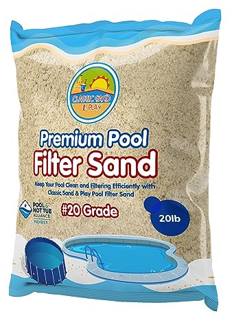 CLASSIC SAND & PLAY Swimming Pool Filter Sand for Above & Inground Pools, 20 lbs, Supports Residential and Commercial Filtration Systems, Premium Efficient Silica, No Clogging or Clumping, #20 Grade