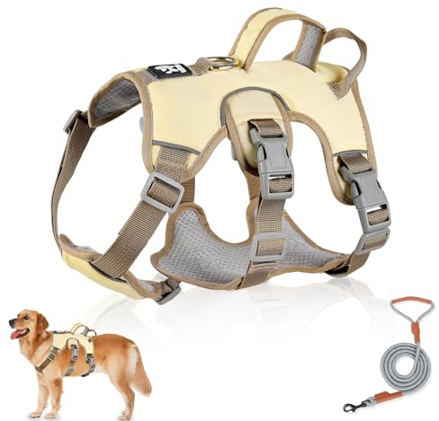 Mehrzweck-Hundegeschirr mit Leine Set, Ausbruchsicheres Anti Zug Hundegeschirr, Anti Zug Geschirr Hund Sicherheitsgeschirr, Hundegeschirre Kleine Hunde für Kleine Mittelgroße Hunde(Beige, S)